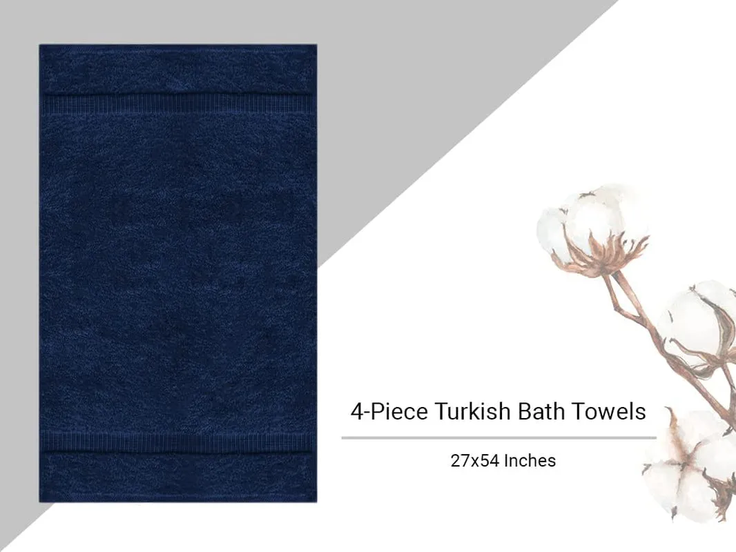 Turkish Cotton Super Soft and Absorbent Towels | 4-Piece Bath Towels, Navy Blue