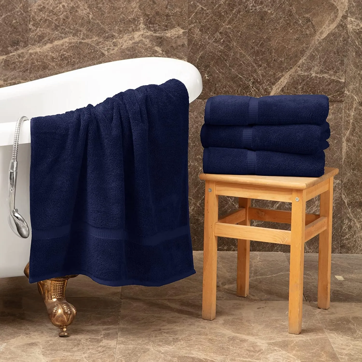 Turkish Cotton Super Soft and Absorbent Towels | 4-Piece Bath Towels, Navy Blue
