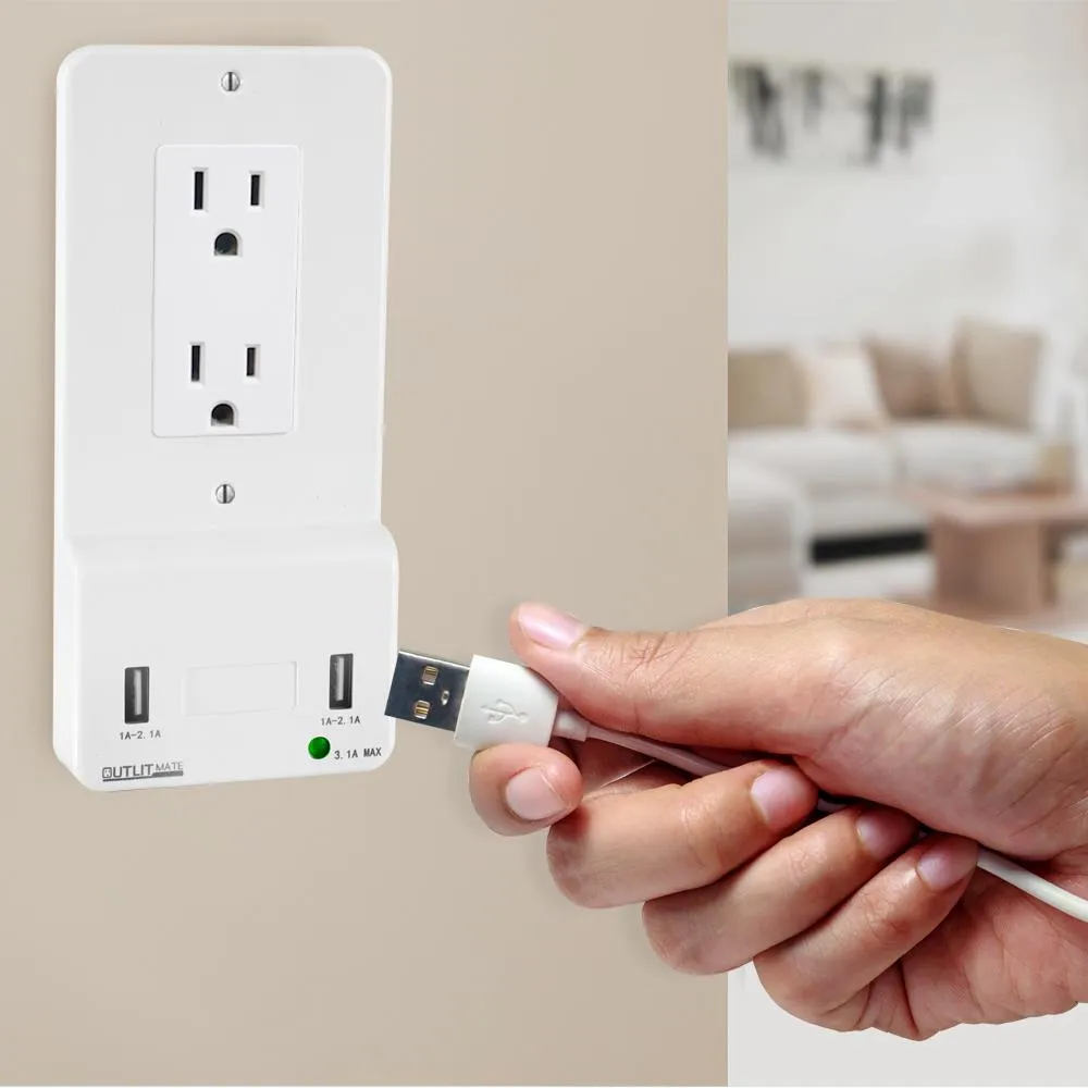 Usb Charge Wall Power Outlet Cover Plate, Snap-On Usb Charging With Built-In Night-Light