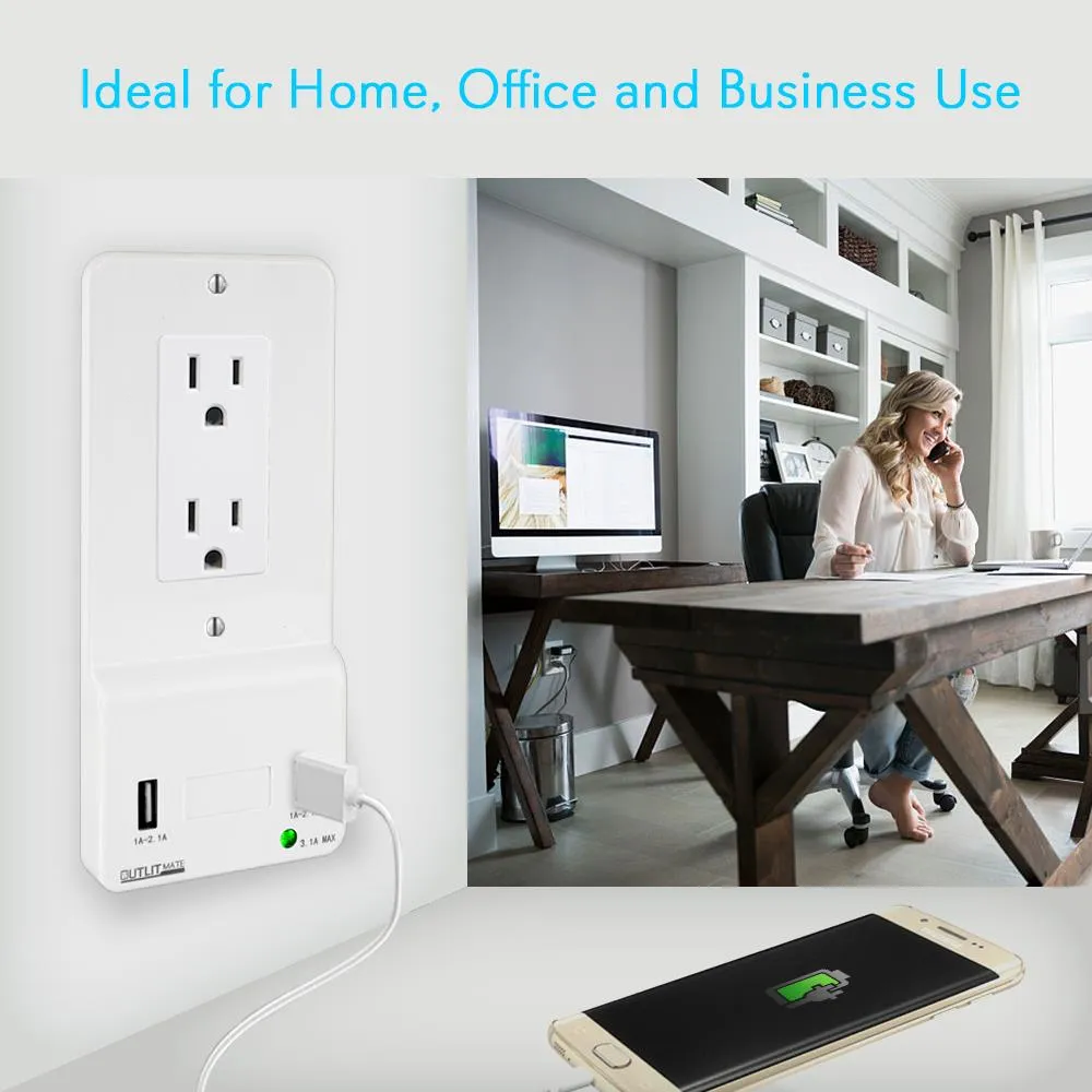 Usb Charge Wall Power Outlet Cover Plate, Snap-On Usb Charging With Built-In Night-Light
