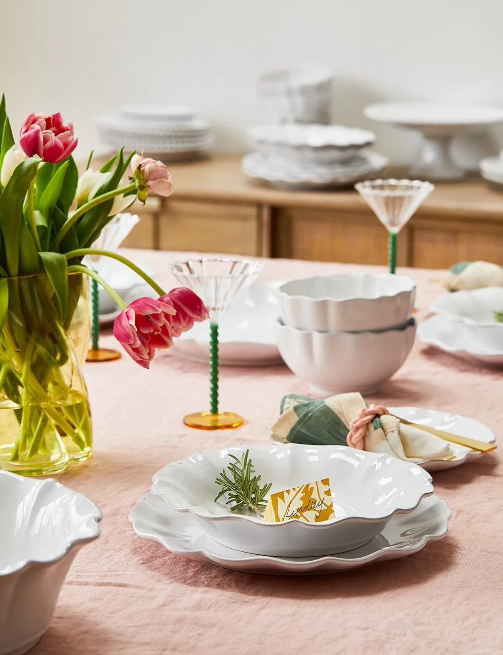 White Scalloped Edge Pasta Bowl