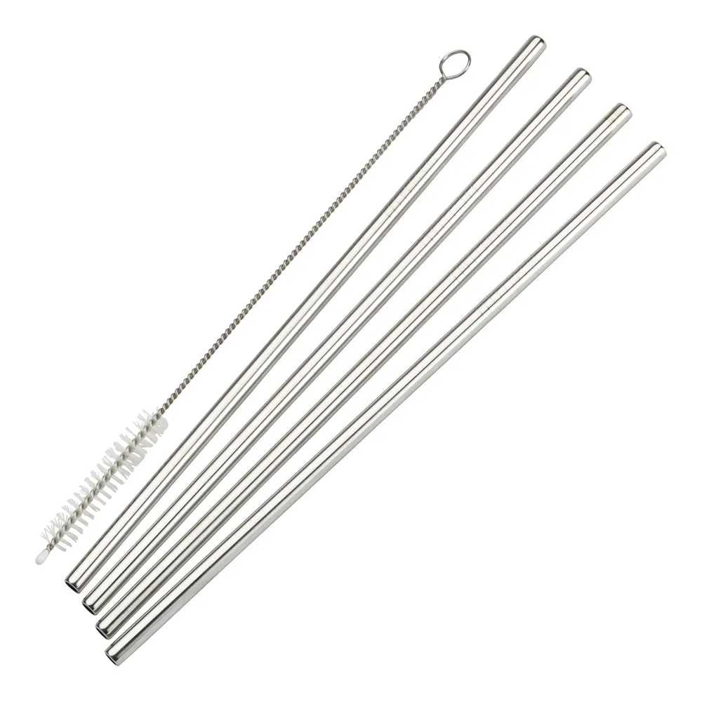 Winco SSTW-8S Drinking Straw Set, 5-Pc: 4 straws, 1 brush, 1/4"Dia x 8-1/2"H,Straight, 18/8 SS