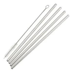 Winco SSTW-8S Drinking Straw Set, 5-Pc: 4 straws, 1 brush, 1/4"Dia x 8-1/2"H,Straight, 18/8 SS